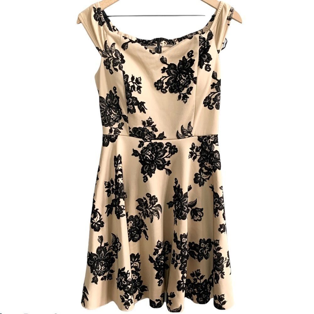 FE Forever Nude and Black Velvet Floral Dress NWT
